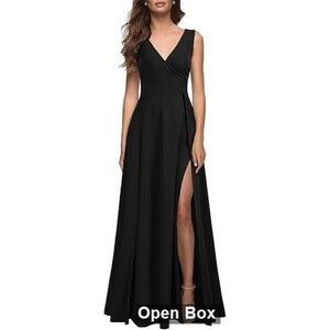 MUSHARE Women's V Neck Sleeveless Split Formal Maxi Dress, Black, XL